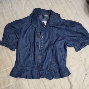 NWT HM Collared Blue Denim Button-Up Blouse